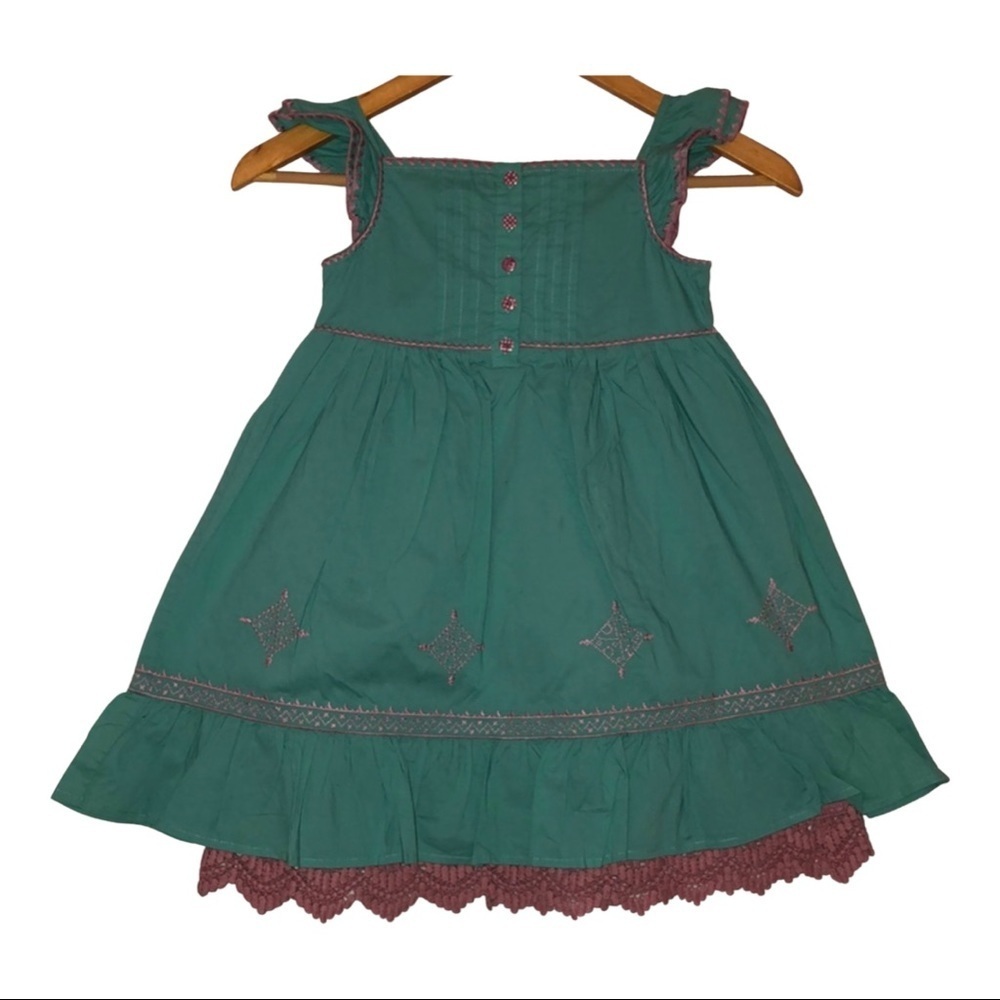 🍃Matilda Jane green with pink lace detail dress size 6